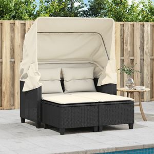 Canapé de jardin 2 places avec accoudoirs réglables en rotin PE noir - Product Image 3