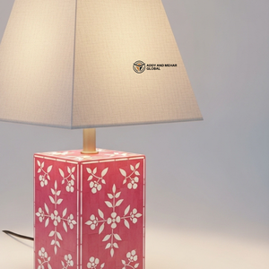 Lampe moderne en os rose incrusté avec abat-jour en tissu |   Éclairage de luxe pour salon et chambre à coucher - Product Image 3