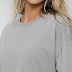Oversized Gray Knitted T-Shirt Dress Half Sleeve O-Neck Solid Casual Style Short Length Women's Wear - Product Image 6