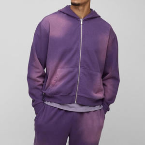 Ensemble de survêtement unisexe en molleton de coton délavé OEM de haute qualité – Survêtement zippé pour homme avec sweat à capuche et pantalon - Product Image 5