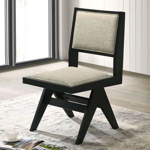 Sedie da Pranzo Contemporanee in 2 Pezzi, Nere con Rivestimento in Tessuto Grigio Chiaro, Senza Braccioli, per Sala da Pranzo - Product Image 6