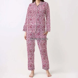 Conjunto de Pijama de Algodón 100% para Mujer, Ropa de Dormir Suave para el Hogar, Conjunto de Pijama de Primavera/Verano con Estampado Floral/Personajes/Letras/Estampado/Vacaciones/Árbol PJ121 - Product Image 3