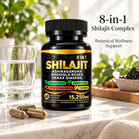 Capsules Premium Shilajit 8-en-1 15250mg Ashwagandha Rhodiola Panax Ginseng Cordyceps Curcuma 60 Comprimés Supplément OEM ODM