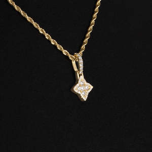 Iced Out Diamond Flower Pendant | Gold Floral Charm <b>Necklace</b> | Stainless Steel Luxury Jewelry - Product Image 3