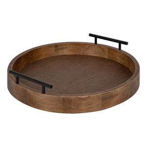 Bandeja de servir de madera natural con acabado artesanal para servir té, café, comida y decorar la mesa de comedor. - Product Image 1