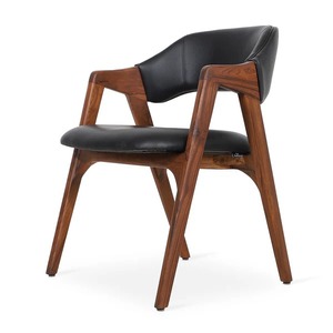 Sillón de Comedor Tapizado en Cuero Premium con Patas de Madera de Teca Sólida, Muebles Ecológicos Comerciales para Diseño de Interiores - Product Image 3