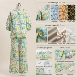 Conjunto de Pijama de Satén 100% Algodón Azul Marino para Mujer, Manga Larga, Cuello en V, Cintura Elástica, Botones al Frente, Ropa de Dormir Ecológica y Transpirable - Product Image 4