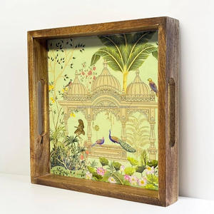 Plateau de service en bois émaillé fabriqué à la main forme ronde meilleure qualité avec motif floral produit cadeau unique par FWE - Product Image 2