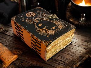Celtic Cat Leather Grimoire Handmade Book of Shadows Witch Journal 200 Sheets Multi-Color <b>Gift</b> - Product Image 2