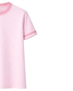 Camiseta de mujer personalizada en rosa claro con cuello y ribete de manga en rosa oscuro, informal, de manga corta, de algodón, para verano. - Product Image 2
