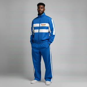 Conjunto deportivo de hombre de 2 piezas, corte regular, con cremallera, de alta calidad OEM/ODM, con bloques de color, estilo casual y urbano, 100% nailon. - Product Image 4