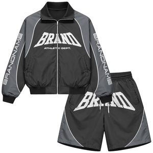 Diseña Tu Propio Conjunto Deportivo para Hombre, Negro y Gris, con Estampado por Transferencia de Calor, Chaqueta de Punto de Secado Rápido, Pantalones Cortos, Conjunto Cortavientos de Primavera - Product Image 1
