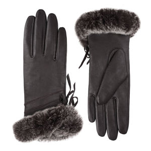 Gants en cuir pour femmes avec doublure en fausse fourrure, chauds pour l'hiver, longueur poignet, pour usage extérieur, style uni - Product Image 2