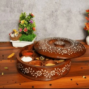 Rustic Wooden Spice Box with 7 Compartments Decorative Lid Herb <b>Storage</b> Container - Product Image 3