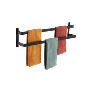 Porte-serviettes mural rectangulaire moderne noir mat en acier inoxydable pour salle de bain, maison et hôtel - Product Image 4