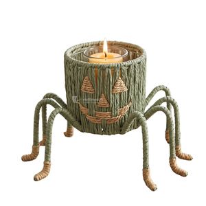 Support de bougie en papier de paille en forme d'araignée, style bohème, pour bougies chauffe-plat, décoration de fête d'Halloween et de maison pour les fêtes - Product Image 1