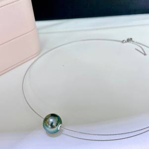 Tahiti Black Sea Pearl Pendant <b>Necklace</b> with S925 Silver Chain Aurora Peacock <b>Green</b> Roadway <b>Necklace</b> - Product Image 1