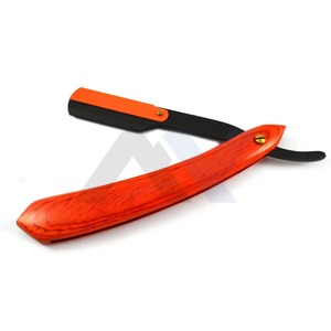 Rasoir de barbier professionnel de luxe à lame droite, manche en bois orange massif, logo personnalisé, rasoir à lame coupante noire - Product Image 1