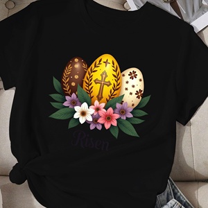 Casual Women's Comfit T-<b>Shirt</b> Risen with Decorated Eggs Print Made of <b>Polyester</b> Knitted Fabric - Product Image 1