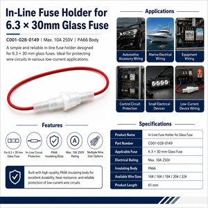 Porte-fusible en ligne pour fusible en verre 6,3x30mm Max 10A 250V - Product Image 4