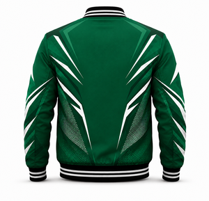 Blouson Bomber Vert Uni Décontracté Personnalisé pour Homme, Entièrement Zippé, Coupe-Vent, en Polyester Léger, Style Universitaire, Streetwear, Tenue Sportive d'Équipe, OEM - Product Image 3