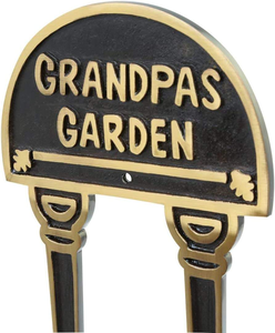 Panneau décoratif en métal Grandpas Garden, style vintage, pour extérieur, en fonte durable avec finition noir et or - Product Image 1