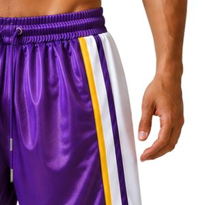 Custom Purple <b>Mens</b> Basketball <b>Shorts</b> With White <b>Yellow</b> Side Panel Sport Training <b>Shorts</b> Elastic Waist Activewear Gym Fitness - Product Image 4