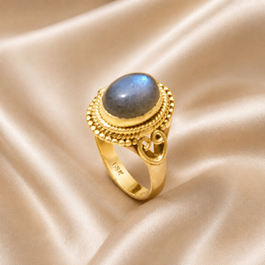 Natural Oval Labradorite Gemstone Bezel Set Inlay Gold Plated Sterling <b>Silver</b> Vintage Boho <b>Statement</b> <b>Ring</b> Handmade Rose Gold - Product Image 2