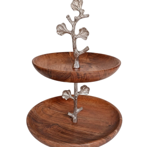 Soporte para pasteles de 2 niveles hecho a mano de madera y metal con diseño de pájaro en rama, acabado antiguo, bandeja para servir postres para cumpleaños. - Product Image 4