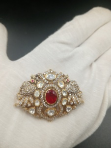Juego de Collar y Aretes Amaira Jewels, Chapado en Oro Vintage sobre Plata, con Piedra Doble Roja y Detalles de Diamantes, Joyería Clásica para Bodas - Product Image 2