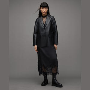 Veste de moto classique asymétrique en cuir véritable imprimé coupe-vent pour femme, personnalisable pour l'hiver - Product Image 4