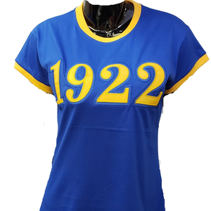 T-shirt Ringer personnalisé 1922 pour femme, col rond, manches courtes, avec bordure contrastante, motif graphique, style vintage, décontracté, en coton, pour les Grecques - Product Image 1