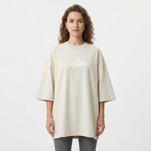 T-shirt oversize pour femme, col rond, manches trois quarts, coupe ample, impression personnalisée, 100% coton, longueur longue, été - Product Image 5