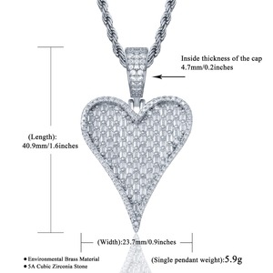 Colgante de Estilo Clásico Hip Hop, Material de Plata de Ley 925, Colgante en Forma de Corazón con Incrustaciones de Moissanita, Colgante para Mujer - Product Image 5