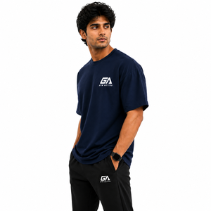 Camiseta de algodón azul marino extragrande para hombre, 280 g, manga corta, cuello redondo, para gimnasio, ropa deportiva, informal, para calle, entrenamiento - Product Image 5