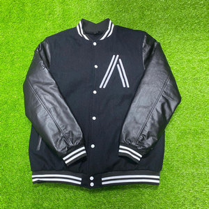 Veste universitaire tendance pour femmes, en tissu de laine, courte, style baseball, avec logo brodé - Product Image 1