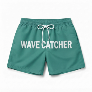 กางเกงขาสั้นชายหาด Wave Catcher สีดำ แห้งเร็ว มีเชือกผูกเอว สวมใส่สบาย พิมพ์ลายโลโก้ด้านหน้า ผลิตจากโพลีเอสเตอร์ - Product Image 1