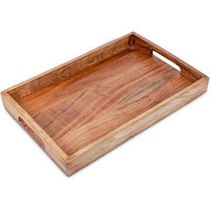 Plateau de service rectangulaire en bois à bords profonds pour un transport sûr des boissons sans déversement dans un environnement très agité - Product Image 1