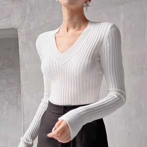 Women's Halter Neck Ribbed Knit Pullover Long Sleeve Solid White Canvas <b>Top</b> Elegant Style Autumn Wear Eco-Friendly - Product Image 6