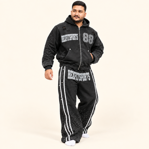 Ensemble de survêtement en polaire pour homme avec veste zippée et pantalon large, détails brodés, étiquette personnalisée, conception OEM ODM sur mesure - Product Image 2