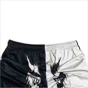 Men's <b>Black</b> White Split Design 3D Printed Sweat-Wicking Mid Waist Satin Shorts with Elastic Waist <b>String</b> Decoration Street Style - Product Image 2
