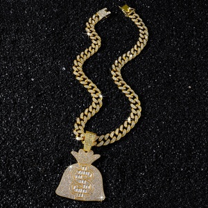Collares con colgante de bolsa de dinero y signo de dólar, estilo 'Iced Out', chapados en oro de aleación, con cristales, cadenas cubanas, joyería de personalidad Hip Hop con dije de bolso - Product Image 5