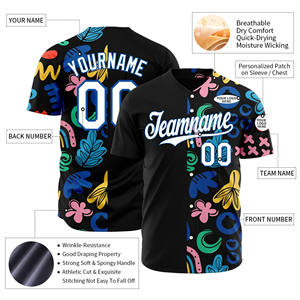 Uniformes de Béisbol Premium de Primera Calidad con Camisetas de Malla de Alta Calidad y Jersey con Cuello en V, Botones Frontales y Manga Corta en Negro - Product Image 3
