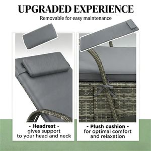 Sedia a Sdraio da Esterno in Rattan Grigio con Schienale per Cortile, Giardino o Bordo Piscina - Product Image 3