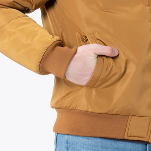 Men's Solid Color Bomber <b>Jacket</b> Stand Collar Zipper Closure Casual Autumn Wear Polyester Material - Product Image 2