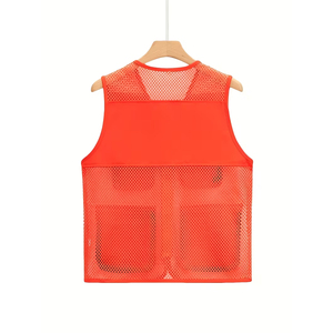 Gilet utilitaire tendance multi-poches avec fermeture éclair, sans manches, en maille, couleur orange, pour la pêche, la photographie, les activités de plein air pour hommes - Product Image 2