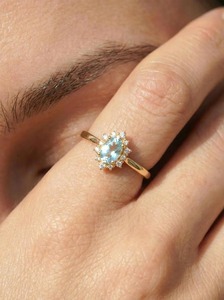 Natural Aquamarine 18k Solid <b>Gold</b> <b>Ring</b> Diamond Engagement <b>ring</b> Wedding Party Wear Luxury Art Deco <b>Ring</b> Bridal's Jewelry - Product Image 4