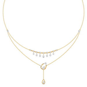 Layered Cascade Diamond <b>Necklace</b> with <b>Delicate</b> Hanging Drops and Elegant Leaf Inspired Center Design - Product Image 2