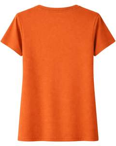 Camiseta de Algodón para Mujer Color Naranja Quemado con Estampado Floral de Pedrería, Top Casual de Manga Corta para Verano, Fabricante Personalizado, Suministro de Fábrica OEM - Product Image 2