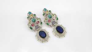Pendientes Colgantes de Latón 08444, Joyería de Lujo con Perlas de Imitación Coloridas y Circonitas, Plateadas en Plata, para Bodas y Fiestas - Product Image 4